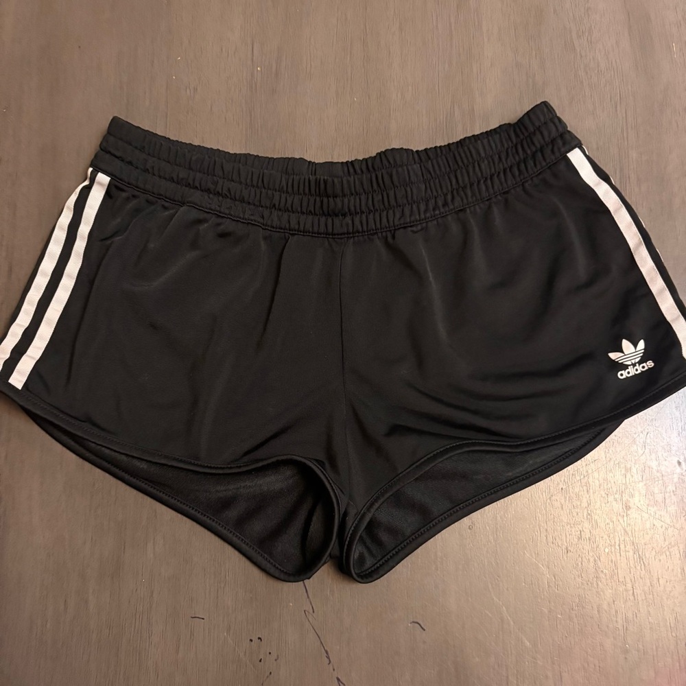 Adidas Women's Black Athletic Shorts with White Stripes Large